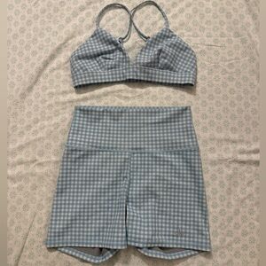 ALO Yoga Light Blue Checkered Activewear Set